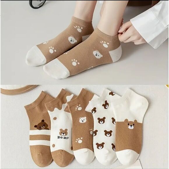 3 for $26 - Socks 5 pair Teddy Bear Pattern Ankle Socks - Picture 3 of 4